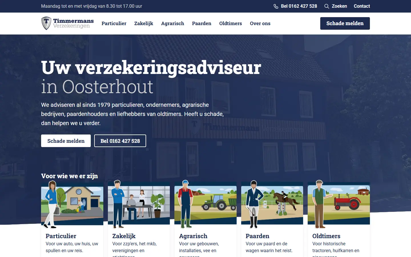 De homepage van Timmermans Verzekeringen